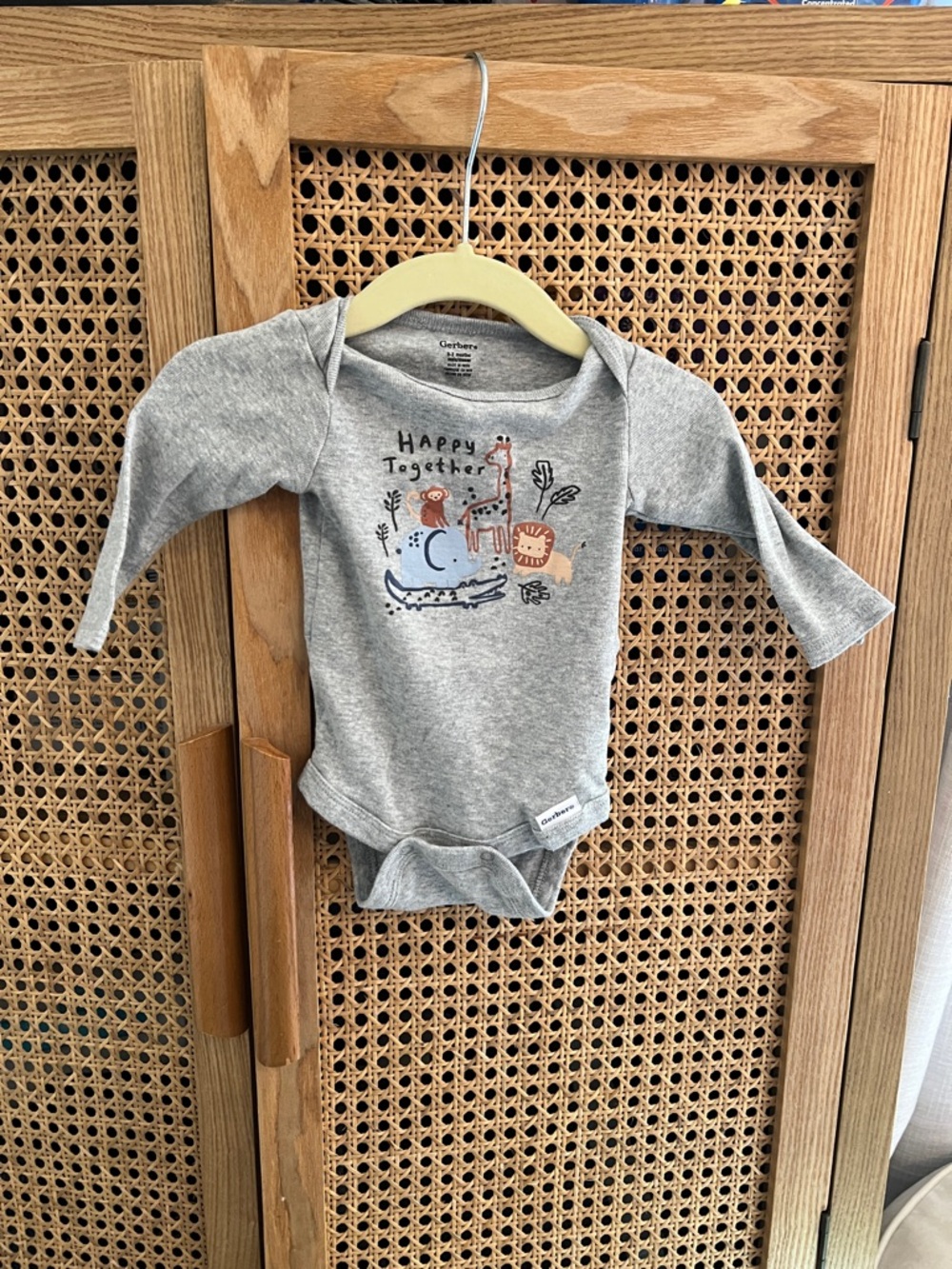 0-3M Gerber Gray 'Happy Together' Baby One-Piece